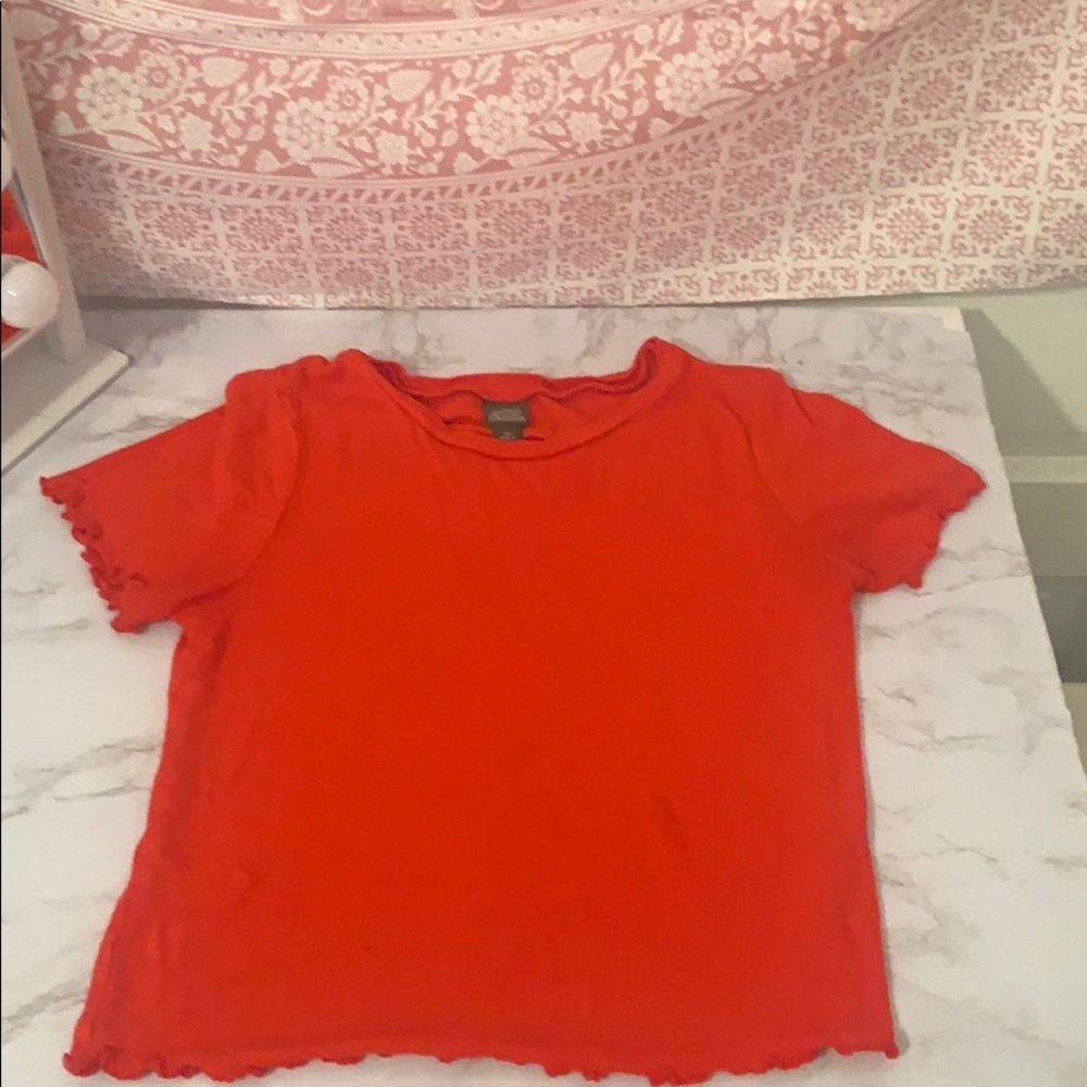 red ruffle crop top